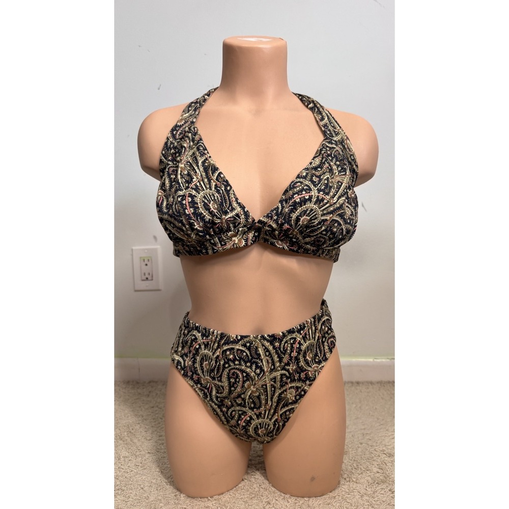 J.Crew Paisley Bikini Set Halter Top Women's L Resort Wear Pool Cruise Vacation